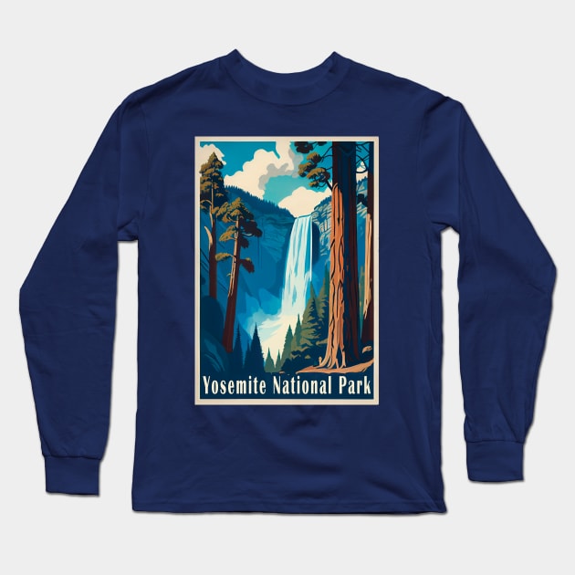 Yosemite National Park Vintage Travel Poster Long Sleeve T-Shirt by GreenMary Design